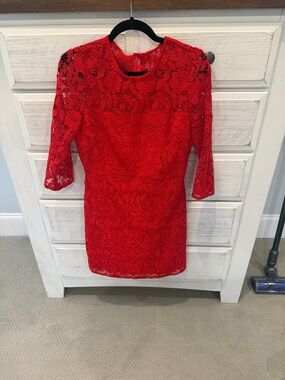 J. Crew Red Floral Lace Long-Sleeve Sheath